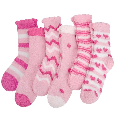 Loritta Fuzzy Socks for Women, Warm Soft Fluffy Winter Cozy Cute Animal Gifts Slipper Sock, Pink