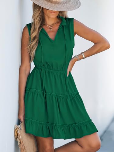 CUPSHE Womens Summer Dresses Tie Neck Sleeveless Tiered Ruffle A-Line Tunic Mini Dress3