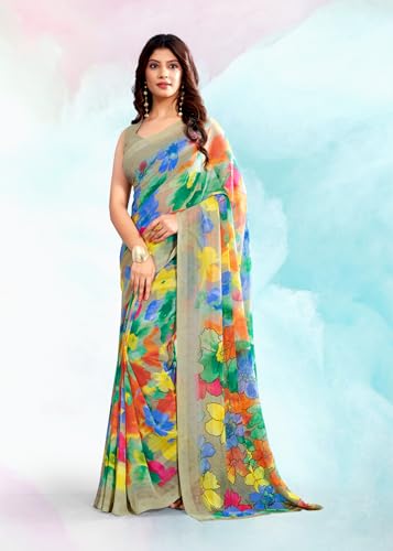 Image of Jaanvi fashion Women's Georgette Saree with Unstitched Blouse Piece