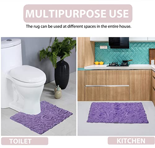 Home Weavers Bell Flower Collection 100 Percent Cotton Tufted Supersoft And Absorbent Bath Rug Machine Washable, 4 Piece Set, Purple #TOP4
