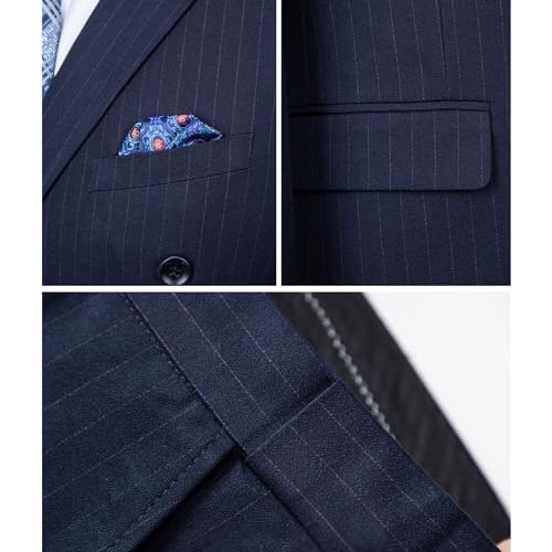 Striped Double Breasted Suit for Men Classic Fit Peak Lapel Blazer Business Wedding Prom Sport Coat4