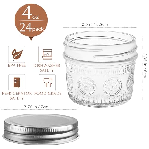 Image of Amzcku 4 oz Vintage Mason Jars with Lids, Regular Mouth Canning Jar, Safe For Storage, Canning, Pickling, Preserving, Fermenting, DIY Crafts & Decor 24 Pack