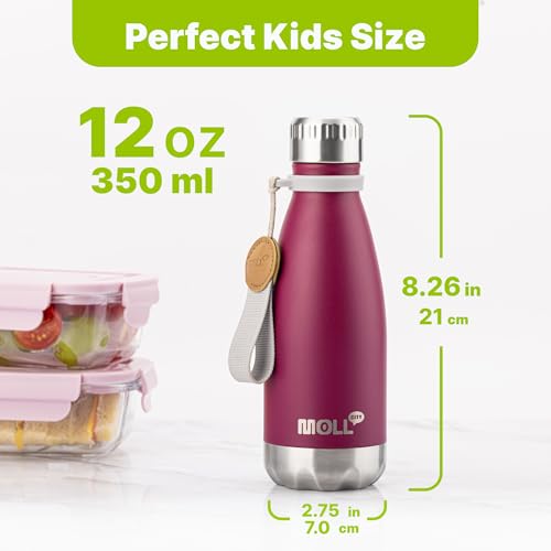 Image of 12 oz Leak Proof Stainless Steel Kids Insulated Water Bottle, Fuchsia Red