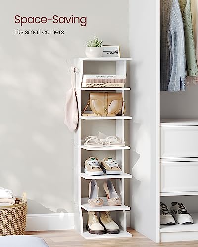 VASAGLE-7-Tier-Vertical-Shoe-Rack-Narrow-Shoe-Storage-Organizer-with-Hooks-Slim-Corner-Shoe-Tower-Rack-Space-Saving-for-Entryway-and-Bedroom-White-ULBS200T14 VASAGLE 7 Tier Vertical Shoe Rack Narrow Shoe Storage Organizer with Hooks Slim Corner Shoe Tower Rack Space Saving for Entryway and Bedroom White ULBS200T14
