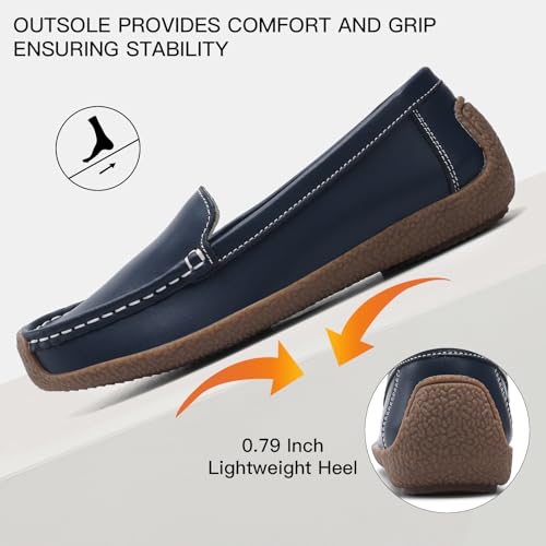 Image of Women's Comfortable & Lightweight Leather Loafers Slip-Ons Driving Walking Mocs Boat Shoes Cute Business Casual Dress Shoes Work Flats for Women