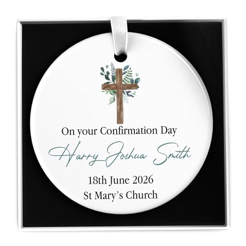 Beecreative Confirmation Gifts For Boys, Adults, Him Personalised - Confirmation Day Keepsake - Confirmed Gift For Men - Ceramic Ornament With Gift Box