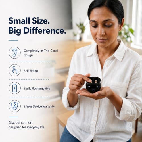Image of Soundbright Mini | Premium Rechargeable Hearing Aid | Nearly Invisible with 3 Noise Cancelling Program (Mini Hearing Aid), Beige Color