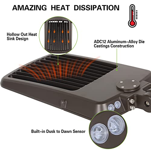 Image of hykolity 240W /300W Switchable LED Parking Lot Light, 150LM /W 5000K LED Street Lighting with Photocell Sensor[750W-1000W HPS Equiv.] 5000K 100-277V, Commercial Adjustable Arm Mount LED Shoebox Light
