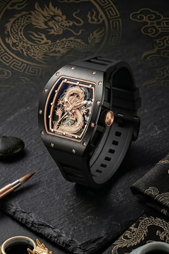 Image of ALIX AL2928 Automatic Skeleton Case with Dragon Cobra Design Dial Self-Winding Luxury Designer Wrist Watch