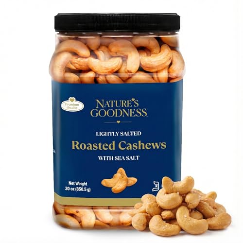 Roasted & Lightly Salted Cashews with Sea Salt, 30 oz Snack Jar – Whole Cashew Nuts by Nature's Goodness, Crunchy Keto-Friendly Healthy Snack, Bulk Party, Bar, Pub, Office & Pantry Nuts