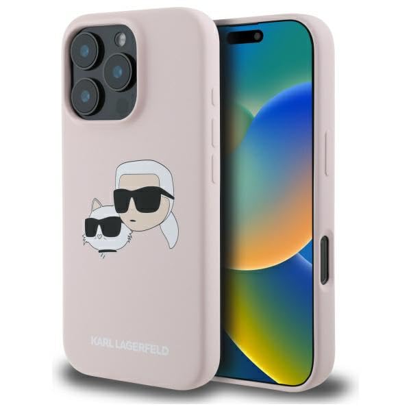 Coque iPhone 16 Pro Max Karl Lagerfeld en silicone rose avec technologie MagSafe intégrée
