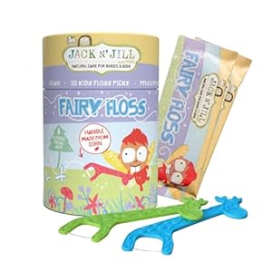 Jack N’ Jill Fairy Floss Dental Flossers – Slides Easily Between Teeth, Handles Made from Plants (Corn), Make Flossing Fun for Kids, Kids First Floss, Vegan – 30 Individually Wrapped Flossers