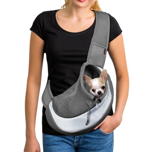 YUDODO Pet Dog Sling Carrier Breathable Mesh Travel Safe Sling Bag Carrier for Dogs Cats (S(Size Refer to Picture 2), Gray)
