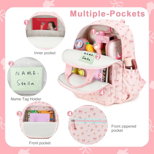 Image of Bluboon Backpack for Girls Kids Cute 15 inch Preschool Kindergarten Backpacks Girls Bookbags for School Travel (Pink Bow Floral, Ages 4-8)