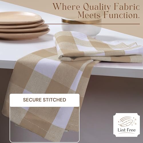 Image of Buffalo Check 4 Pack Kitchen Towels, 16x26 Inches, Classic Farmhouse Plaid Dish Towel, 100% Cotton, Absorbent, Washable for Drying Dishes, Cleaning, Everyday Kitchen Use, Beige White