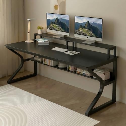 Image of TEKAVO Qri Computer Table for Home Pc | Office Table for Home | Lower Shelf & Moniter Riser, Laptop Table, Worktable, Study Table, Workstation | Black Wood, Metal, (120 Cm x 60 Cm) - DIY