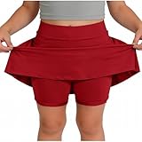 Generisch Sportlicher Mädchen-Skort mit Shorts und Taschen für Tennis Cheerleading Spiel bequemer Stretchstoff (Red 11-12 Years)