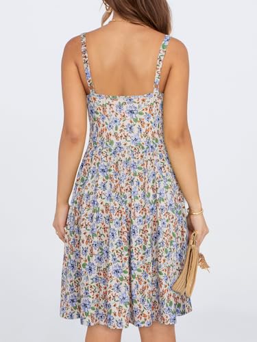 Image of YATHON Summer Mini Corset Sun Dress for Women Short Casual Square Neck Lace Up Floral Beach Vacation Dresses with Pockets