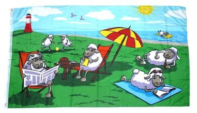 Preisvergleich Produktbild Flagge / Fahne Schafe Strand Leuchtturm 90 x 150 cm