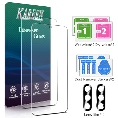 Image of KAREEN 2+2 Pack Screen Protector for Samsung Galaxy S25 FE Tempered Glass Film with Camera Lens Protector, Fingerprint Unlock Support, Anti Scratch, Bubble Free, Case Friendly