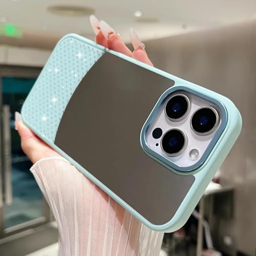 Coque iPhone 16 Plus bleu cadeau idéal strass et miroir de luxe