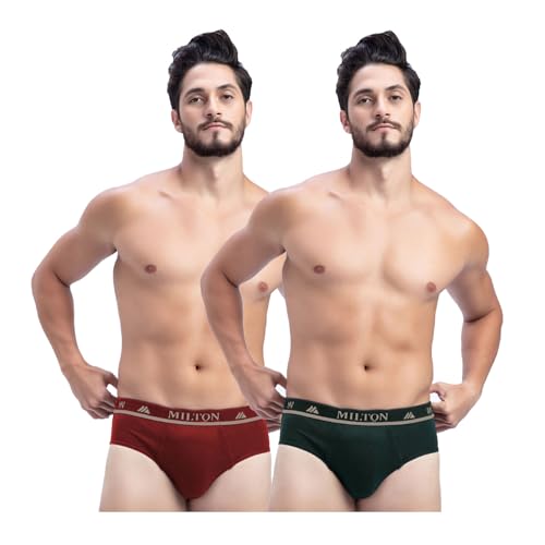 Image of Milton Mens Pure Cotton Solid Briefs|Soft Breathable Underwear for Men|Outer Elastic Comfort Fit Waistband|Skin-Friendly Essentials|Multi-Color, Color Name May Vary as per Availability|Pack of 2
