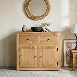 CARO-Möbel Kommode Cancun im Landhaus Stil aus Kiefer massiv, Moderne Anrichte mit 2 Schubladen und Türen, Sideboard mit gebeizter gewachster Oberfläche