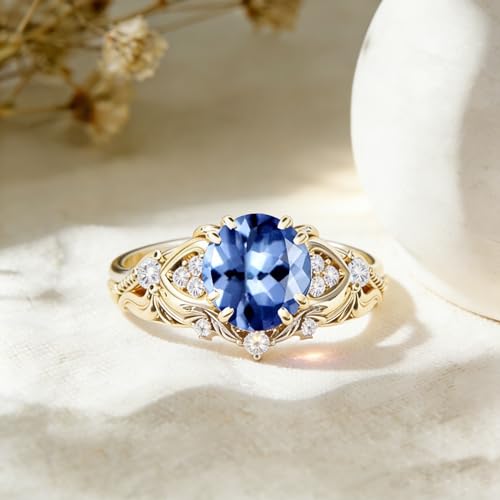 Image of Gemstone Vintage Rings for Women s925 Sterling Silver Round Cut 1.0 Carat Gemstone with Moissanite Promise Engagement Anniversary Ring for Her