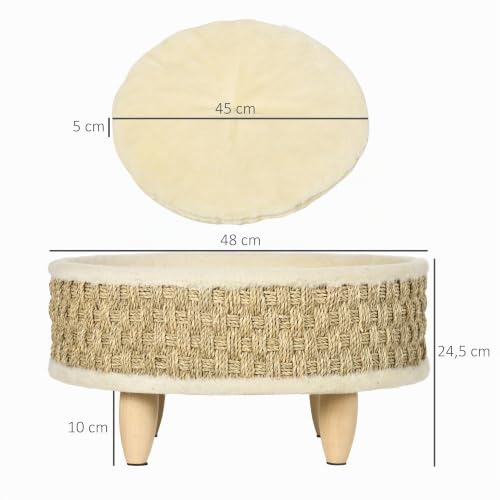 PawHut Hundebett Erhöhtes Haustierbett, 48 x 48 x 24,5 cm Beige+Khaki