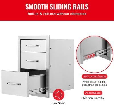 Happybuy 18x23 Inch Stainless Steel Triple Access BBQ Drawers with Chrome Handle for Outdoor Kitchens