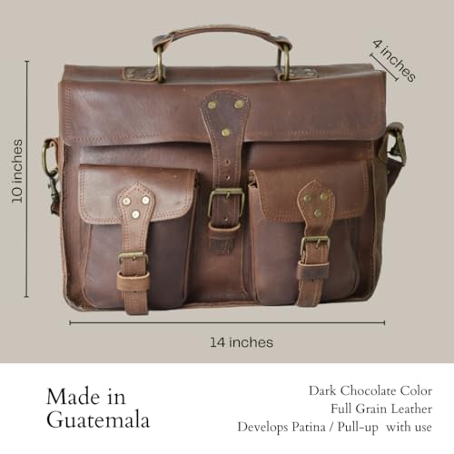 Handmade Brown Leather Briefcase by World Orphans - Full Grain Genuine Leather with Pullup2