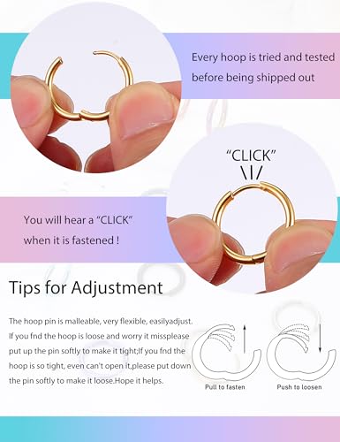 ORAIZO 12Pairs 316L Surgical Stainless Steel Small Hoop Earrings for Men Women Hypoallergenic Huggie Hoops Cartilage Helix Tragus Lobes Hinged Sleeper Hoop Earrings Set 18G 6mm/8mm/10mm/12mm/14mm4