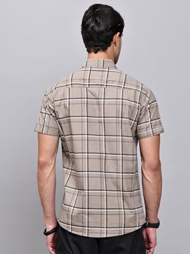 Image of Majestic Man Slim Fit Pure Cotton Half Sleeve Checked Casual Shirt