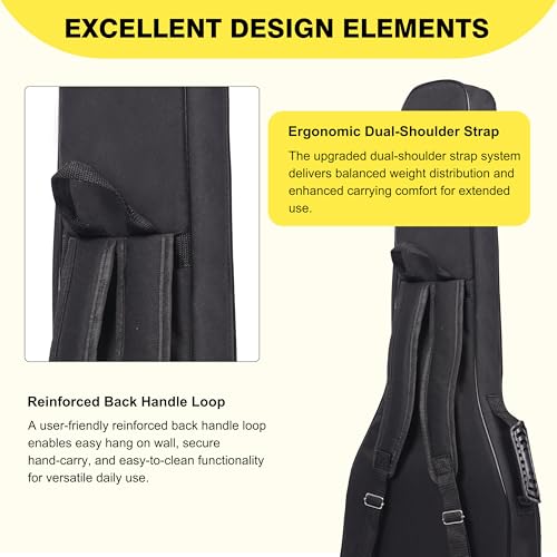 Image of 39 /40 inch Electric Guitar Bag, 0.35 inch Thick Padding Electric Guitar Case | Waterproof & Shockproof Gig Bag with Multi-Pocket | Adjustable Shoulder Straps & Neck Strap | Black for Gigs Travel Practice