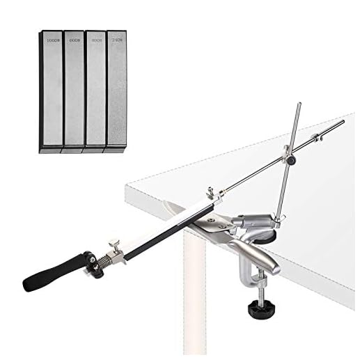 Knife Sharpener Tool Pro RX-008, 360° Rotation Flip Design, Fixed-Angle Slicker Edge Sharpener with 4 Diamond Sharpening Plates,240/400/600/1000