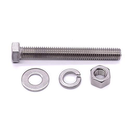 Image of (5 Sets) 1 /2-13 x 3-1 /2 inch Hex Bolt and Nut Kit, 304 Stainless Steel (18-8), Fully Threaded, Flat & Lock Washers Included