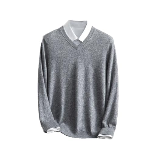 Men's V-Neck Sweaters Pullover Cashmere Sweater Casual Long Sleeve Officeblouse Knitted Tops Gray M