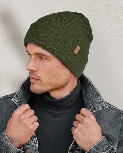 Image of FURTALK Mens Winter Fleece Lined Knit Cuffed Beanie | Double layered, fits 55-60cm head, chunky knit, for running, cycling, walking, daily use