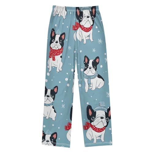 ZZXXB Winter Snows French Bulldog Boys Long Pants Soft Trousers Elastic Waist Kids Lounge Bottoms with Pockets S-XL2