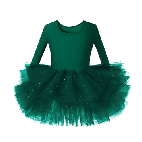 Tutu.kk Toddler Girls Ballet Tutu Dresses Long Sleeve Sequin Tulle Ballerina Outfits Dance Leotards Green 12-24M