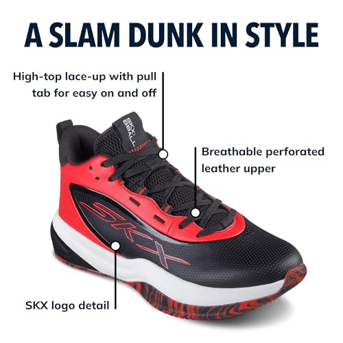 Skechers Men's Basketball SKX League Sneaker, Black/Red, 12