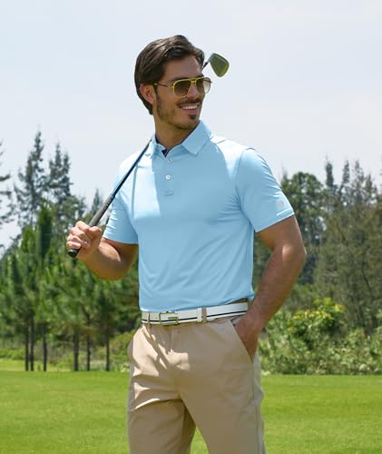 Image of ZITY Golf Shirts for Men Short Sleeve Moisture Wicking Solid Performance Designed Print Collared Casual Polo Shirt
