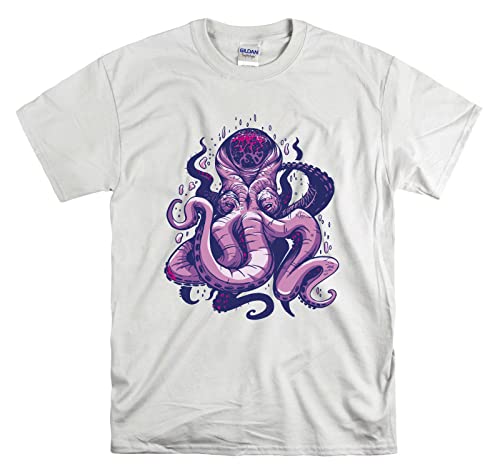T-shirt imprimé Kraken Purple Octopus vêtement blanc taille S adulte