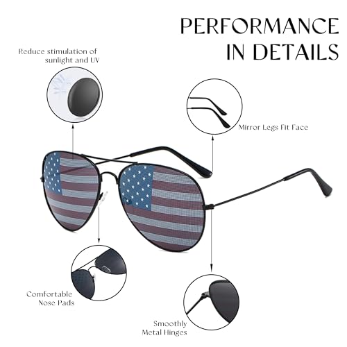 American Flag Glasses USA Flag Mirror Aviator Sunglasses For 4th Of July Independence Day Patriotic For Men Women4