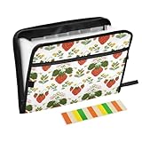 ALAZA Strawberry Flower Leaves Floral Expandable Filing Folder Storage Organiser Box Files, 13 Pockets Zip Filing Folders for Home or Office Documents