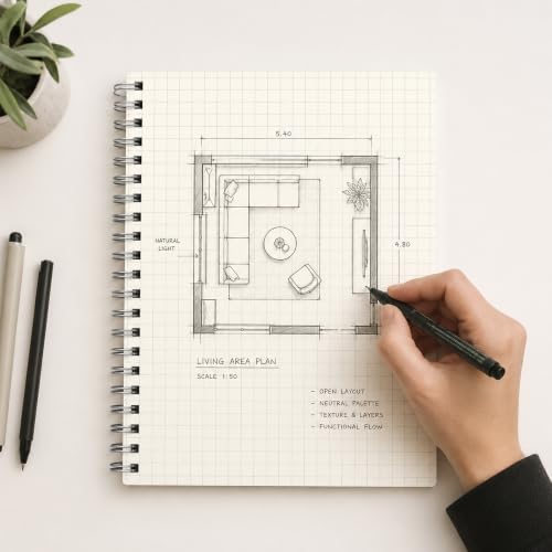 Image of PaperO A5 Square Grid Notebook Set of 3 | 100 Pages (Each), 100 GSM Natural Shade Paper | A5 Graph Spiral Notebook 14.5 x 21 cm | Acid-Free, Durable Binding | Transparent Cover Grid Book