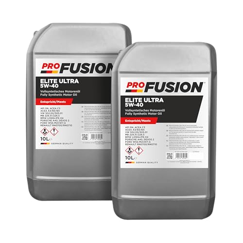 ProFusion 5W-40 20L (Pack de 2 x 10L) Elite Ultra – Aceite de Motor Sintético Gasolina y Diésel con DPF – Protección Total, Arranque en Frío y Limpieza Eficiente – API SN, ACEA C3, VW 502.00/505.01