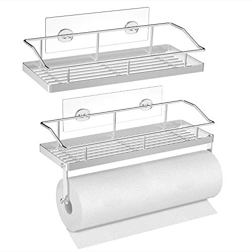 SMARTAKE Paper Towel Holder with Shelf and Shower Caddy Set, Stainless Steel Wall