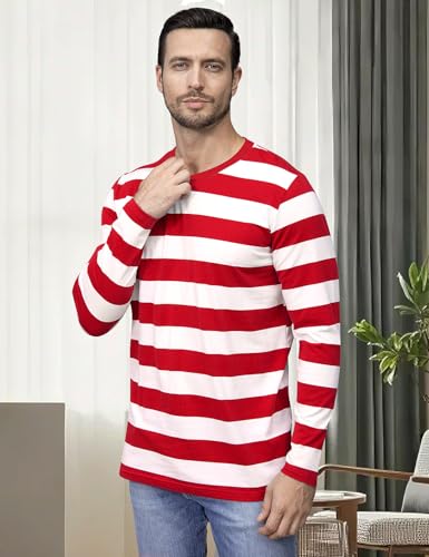 Funny World Men's Striped T-Shirt Crewneck Long Sleeves Basic Casual Top4
