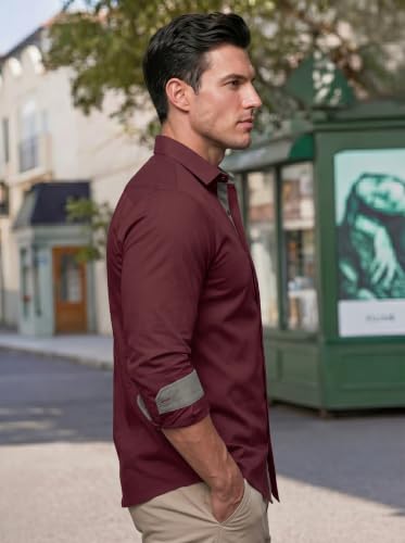 Image of Men's Cotton Blend Shirt with Solid Long Sleeves Spread Coller Neck Regular Fit Single Chest Pocket and Standard Length | Cotton Casual Shirt for Man